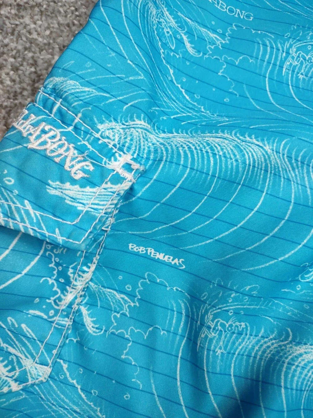 Billabong Boardshorts Men 29 Blue Ocean Wave Beer Stained Beach Volleyball Pong